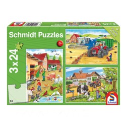 Schmidt Puzzle z ciągnikiem Kombajnem Gospodarstwo Farma 3x 24el 3+